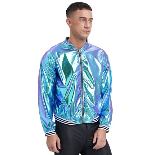 Mens Metallic Jacket Shiny Bomber Jackets Christmas Party Varsity Jacket - Picture 13 of 64