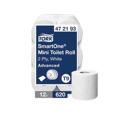 Image of Tork T9 SmartOne Mini Toilet Roll 2-Ply 620 Sheets (Pack of 12) 472193