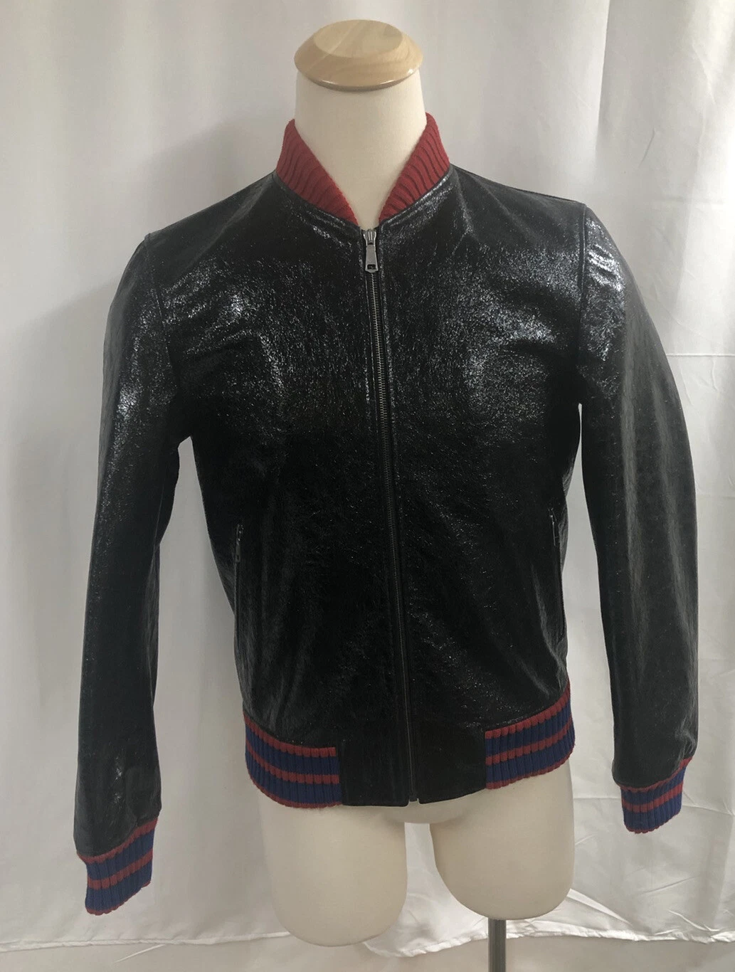 Bomber rete in pelle di capra incrinata nuovo con etichette Gucci ""Biddenden Road"" 48EU 38US $4950 00
