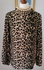 Brown Leopard Print High Neck Ruffle Top Blouse FR38 UK10