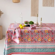Hand Block Table Cloth ,Floral Print ,60 x 90 inches Cotton Cover,Easter Wedding