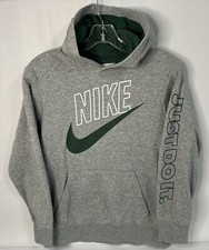 Nike Grey  Green Hoodie M Boys Pullover Sweatshirt Long Sleeve White Green Logo