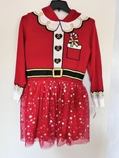 Girls' Santa-Inspired Holiday Sweater Dress with Gold Polka Dot Tulle Size L 