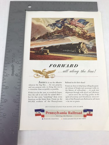 Pensylvania Railroads Buy War Bonds Vtg 1944 Print Ad Art - Picture 3 of 3