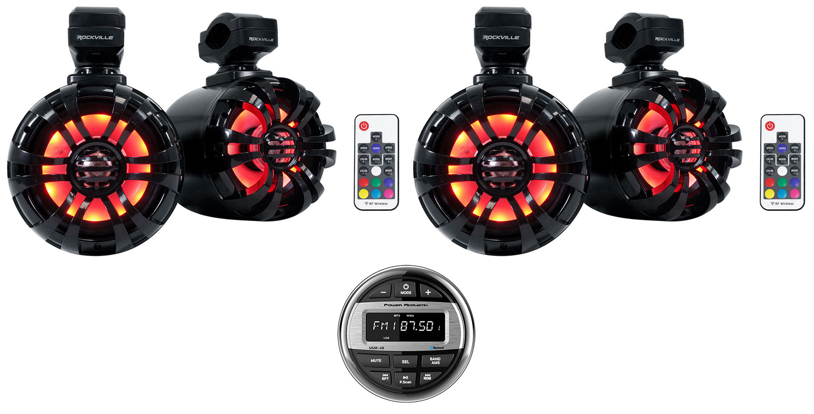 Мощный Acoustik MMR-4B ATV UTV ресивер BluetoothUSB 4 525 светодиодных башенных динамика 51490₽