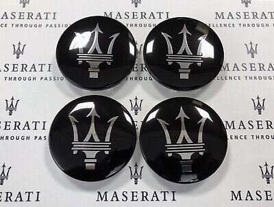 玛莎拉蒂车轮中心盖黑色带镀铬三叉戟标志 4 套装 | eBay