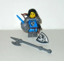 LEGO Medieval Black Knight Falcon Female HERO Figure silver halberd Bow shield