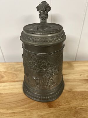 Felsenstein & Mainzer Antique All Cast Pewter Stein Tavern Scene