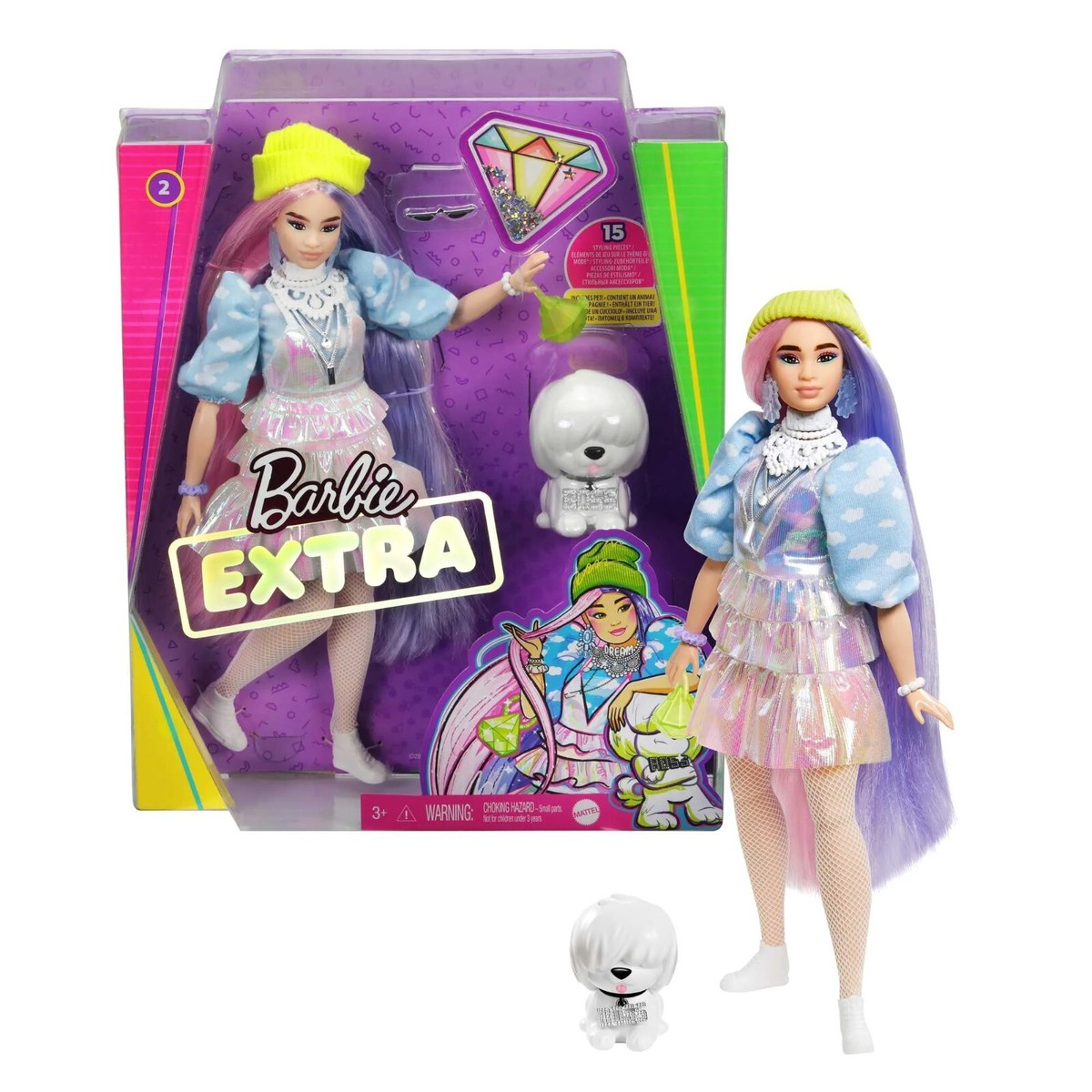 Barbie Extra Fashion Doll w/ Shimmery Look, Pink Purple Fantasy