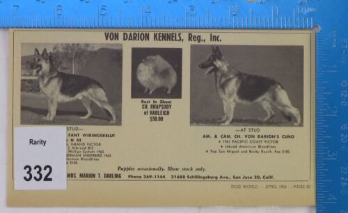 Von Darien Kennels 1964 Vintage Dog World German Shepherds San Jose CA Clipping - Picture 3 of 4