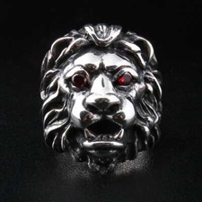 HEAVY KING GARNET LION HEAD LEO BIG 925 STERLING SILVER RING NEW MENS BIKER ROCK