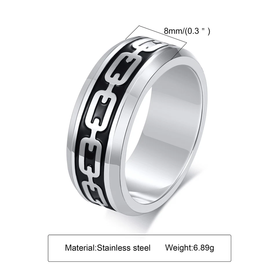 Cadena de corrosión de acero inoxidable caída goma negra acero hombres hip hop anillo joyería Foto 2 de 4