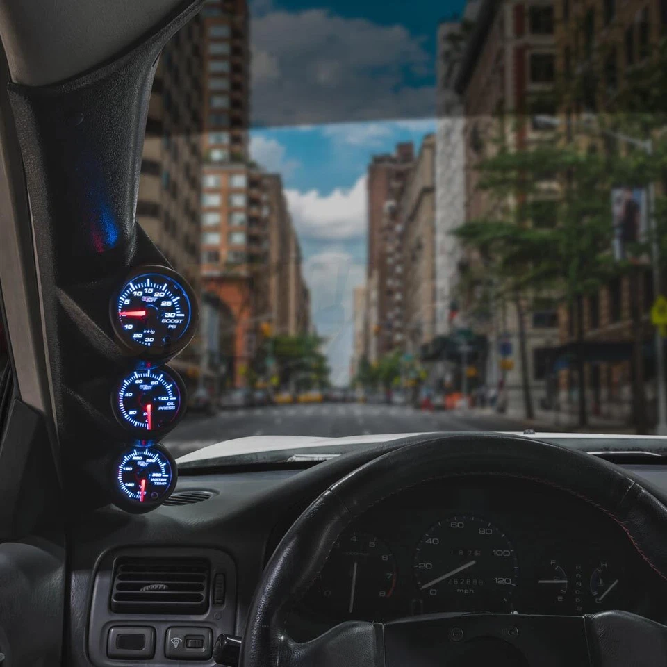 GlowShift Boost, Oil PSI, Water Temp Gauges + Black Pod for 92-95 Honda Civic - Image 2 of 4
