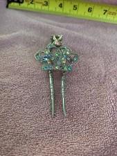 SILVERTONE PASTEL CRYSTAL HAIR CLIP SPRING LOAD CROWN PRINCESS