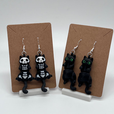 Cute Cat Earrings 3D Printed Kitty Jewelry Skelly Cat