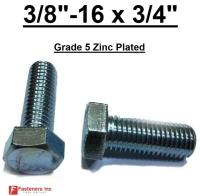 3/8-16 x 3/4'' (FT) Hex Bolt Zinc Plated Grade 5 Cap Screw Coarse Thread