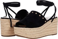 MARC FISHER BLACK SUEDE VERENA ESPADRILLE LACE UP PLATFORM SANDALS Size 10 M