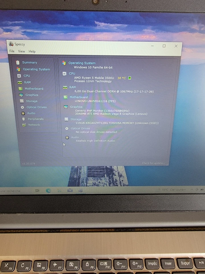 Lenovo ideapad 3 Ryzen 5 M/R 6 Go SSD 120 Go Azerty Batterie🆗 Fonctionnelles - Photo 2/4