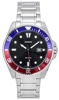 Casio Edelstahl Schwarz Zifferblatt Japan Mov't Quarz MDV107D-1A3 200M Herrenuhr