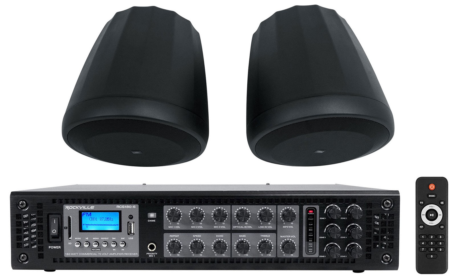 Pair JBL CONTROL 68HP 70v Commercial 8" Hanging Pendant Speakers+Bluetooth Amp