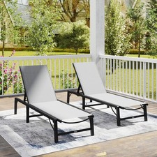 Folding Sun Lounger Set of 2, 5-Position Adjustable Garden Lounger