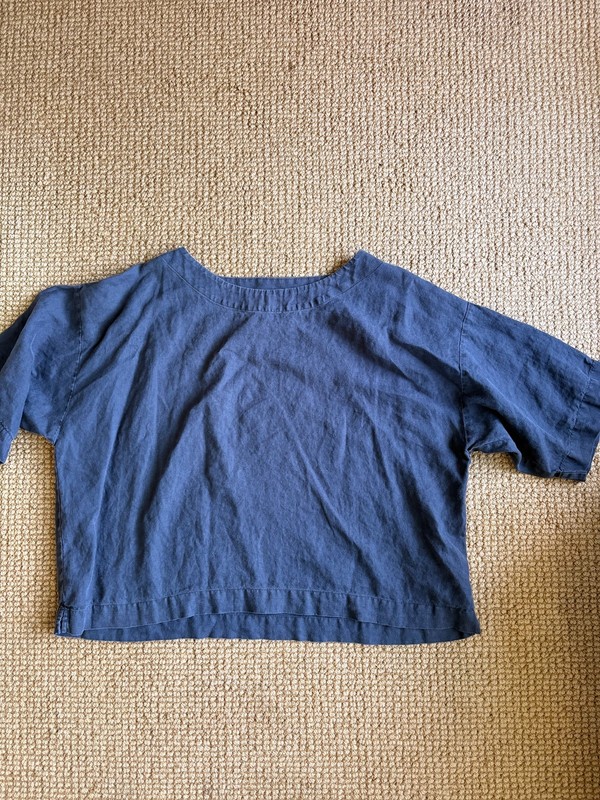 Pure Jill J Jill Linen Blouse M Blue Oversized Boxy Boho Minimalist Top Coastal