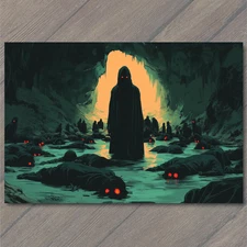 Art Print Hooded Creature Cave Water Red Eyes Creepy Dark Cult Horror Glow