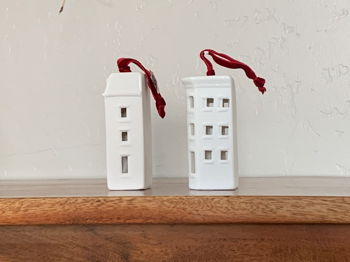 Crate and Barrel / Ceramic White Brownstone Christmas Tree