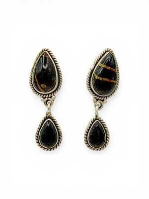 Black Jack Turquoise Drop Earrings 925 Sterling Silver Post Dangle Southwestern