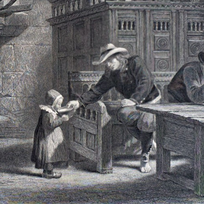 Brittany Interior Kitchen Family Scene Peasant Life 1880 Antique Steel Engraving