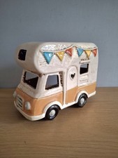MOTORHOME Tea Light Holder Ceramic Gift by Quay Traders 17cm Long NEW