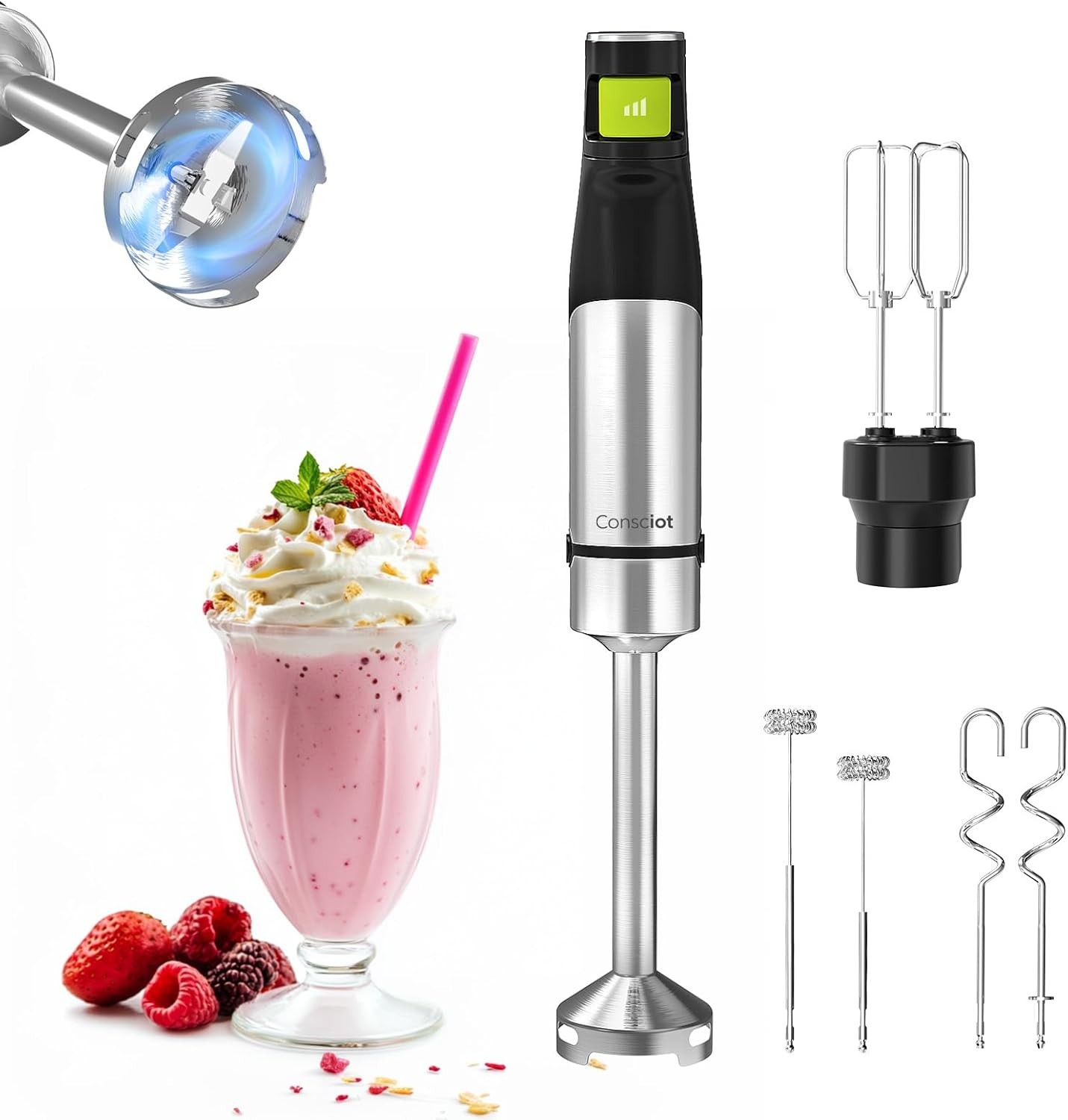 4-in-1 Immersion Blender 1100W Stainless Steel Handheld Mixe