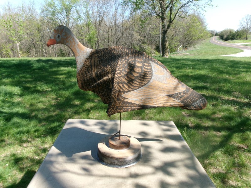 ANTIQUE- TURKEY DECOY- (CLOTH)- WOODEN BASE-