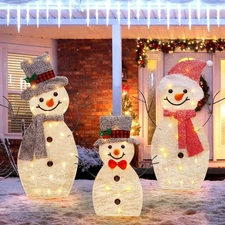 Light Up Snowman Family, Pre-Lit 60 Lights Christmas Collapsible Snowman