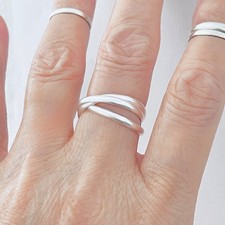 Sterling Silver High Polish Three Connected 2mm Band Ring, Triple Wedding Band