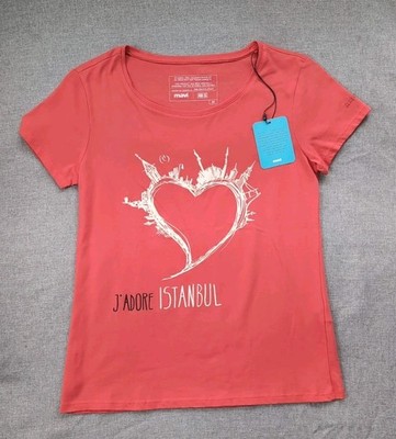 Mavi Istanbul Graphic Tee T-shirt Womens Medium M Coral Crewneck 100% Cotton NWT