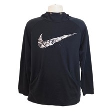Nike Dri-Fit Hoodie Mens Large Black Centre Swoosh Pullover Sweater Running Gym