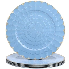 Light Blue Chargers Plates Set of 6 Plastic Decorative Charge Plates for Dinn...