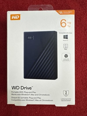 WD Drive Portable 6 TB HDD External Hard Drive Windows + Mac + Chromebook  New