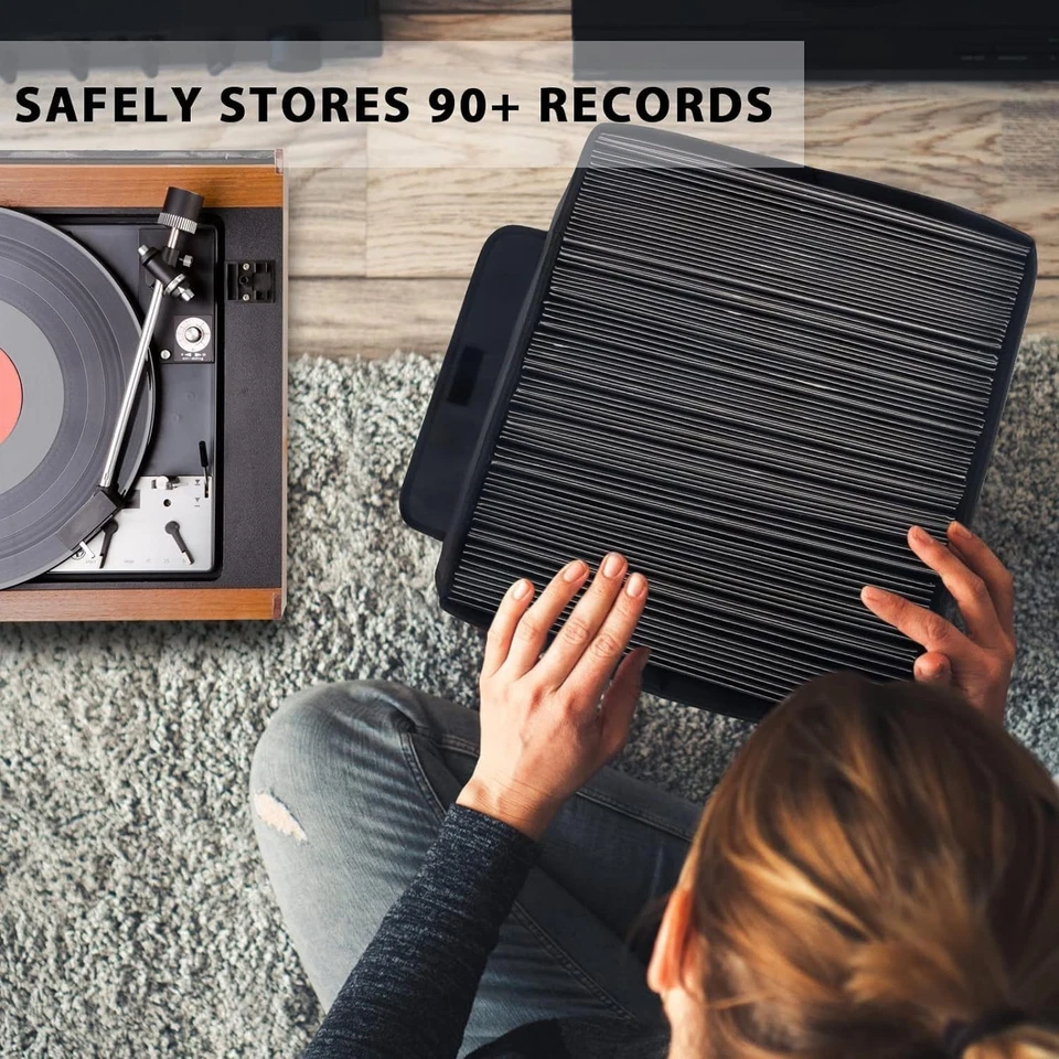 Vinyl Record Storage Box for 12inch LPs,Holds up to 80 Albums,Collapsible Sto... - Image 2 of 4