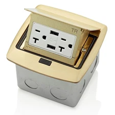 Pop-Up Floor Box with Dual Type A, 3.6 USB Charger, 20 Amp Outlet, Brass, PFU...
