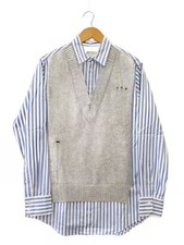 Maison Margiela/21AW/Layered Damaged Knit Shirt/Size 40/Cotton/Blue/Striped/S51D