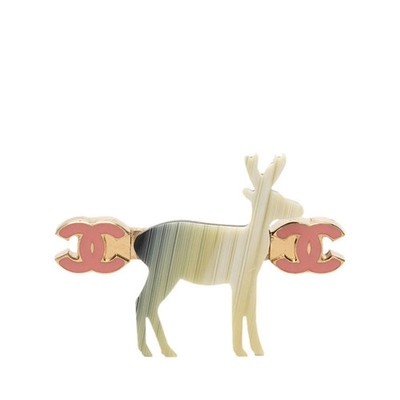 Chanel Coco Mark Reindeer Motif Brooch 01A Gold Pink Multicolor Pl... GZl1ika2