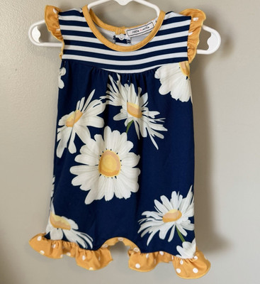 Little Millie Girls 6M Navy Floral Knit Romper Sleeveless Snap Closure One-Piec