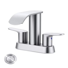 4 in. Centerset 2-Handle Mid Arc Bathroom Waterfall Faucet with Drain Kit
