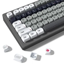 MOA Profile PBT Keycaps,132 Keys Janese Style Gray White Red Keycap Set, Dye-...
