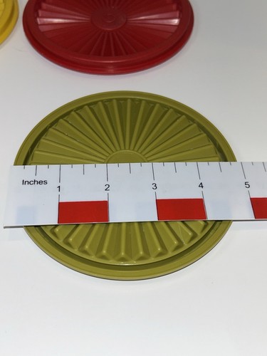 Vtg 4 Tupperware Servalier LIDS ONLY 812 5" Green, Yellow, Red, Rust Replacement - Picture 2 of 7