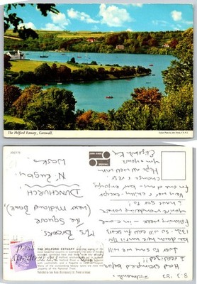 Helford Estuary Cornwall John Hinde Photo Postcard 1970s UK Boats Scenic View