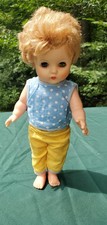 VINTAGE 12"BABY DOLL Blue Polka Dotted top SLEEPY EYES ROOTED HAIR