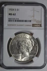 1924 S Peace Silver Dollar MS62 NGC #018